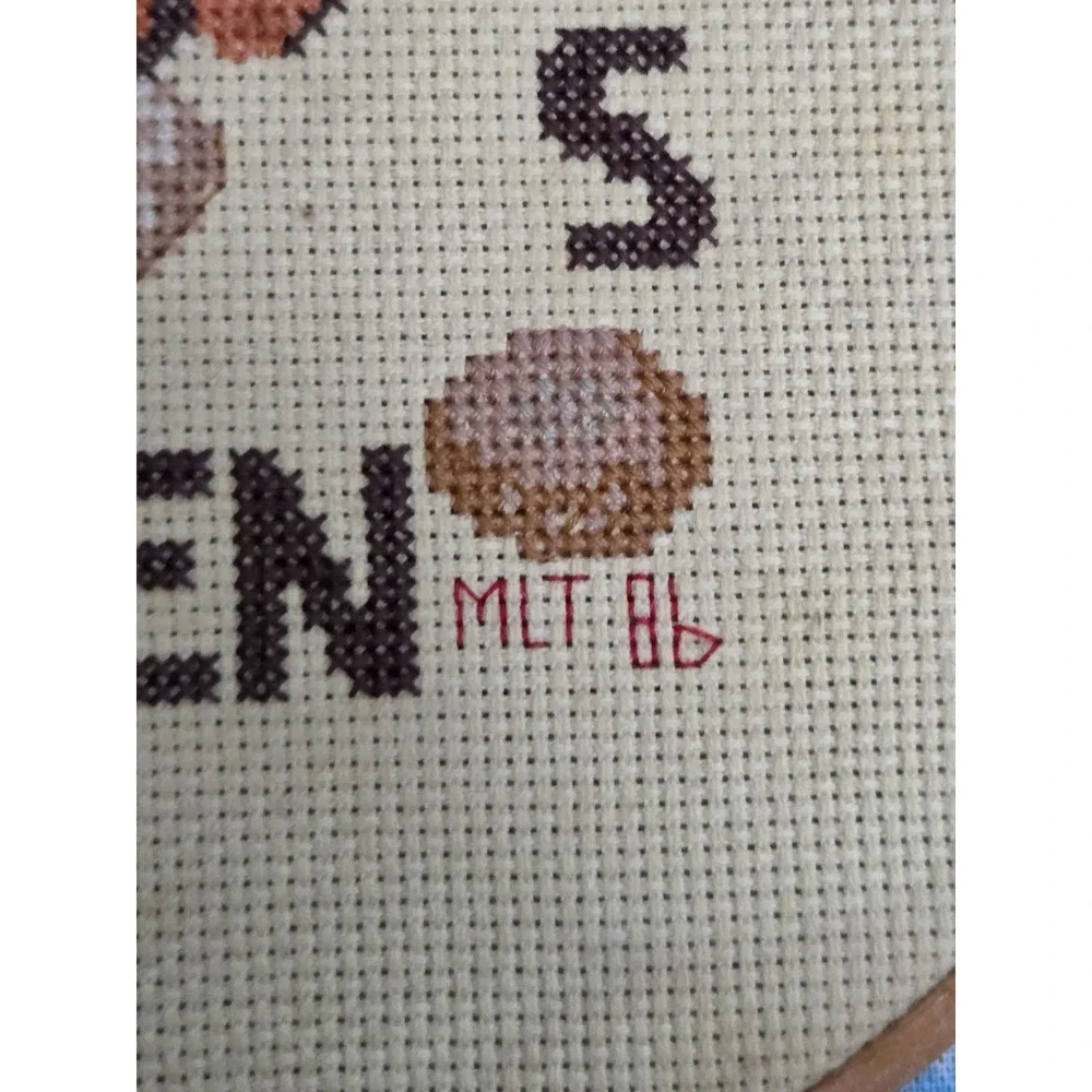 Vintage Chicken Needlepoint Hoop Art  Wall Hanging Hen Sitting On Eggs 8